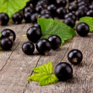 photo of black currants on wood table representing black currant balsamic vinegar