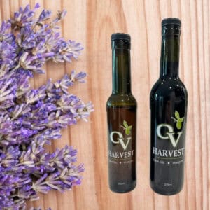Lavender and OV Harvest balsamic vinegar bottles representing Lavender Balsamic Vinegar