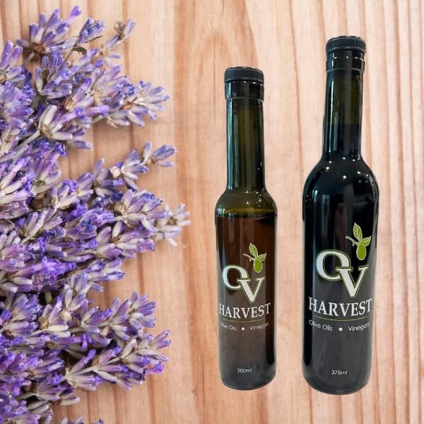 Lavender and OV Harvest balsamic vinegar bottles representing Lavender Balsamic Vinegar